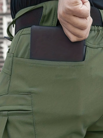 2 Pcs Men's Fleece-Lined Thermal Cargo Pants - Waterproof, Windproof, Multi-Pocket Tactical Pants for Winter Outdoor Activities - Hiccupzz