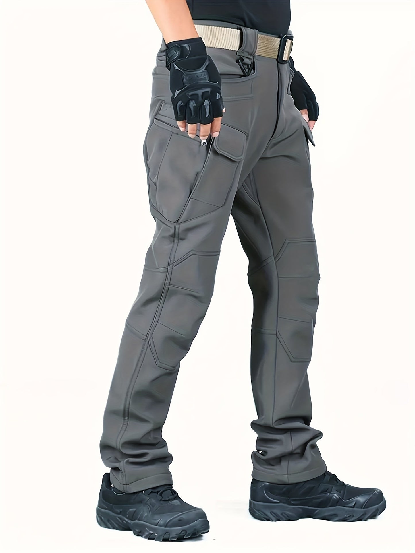 2 Pcs Men's Fleece-Lined Thermal Cargo Pants - Waterproof, Windproof, Multi-Pocket Tactical Pants for Winter Outdoor Activities - Hiccupzz