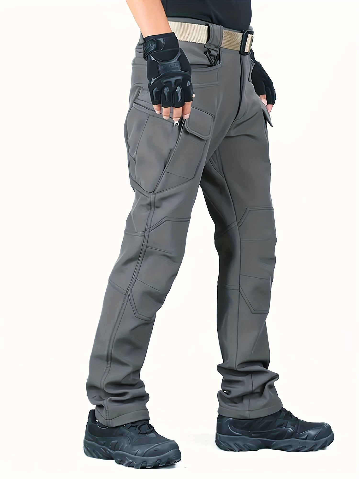 2 Pcs Men's Fleece-Lined Thermal Cargo Pants - Waterproof, Windproof, Multi-Pocket Tactical Pants for Winter Outdoor Activities - Hiccupzz