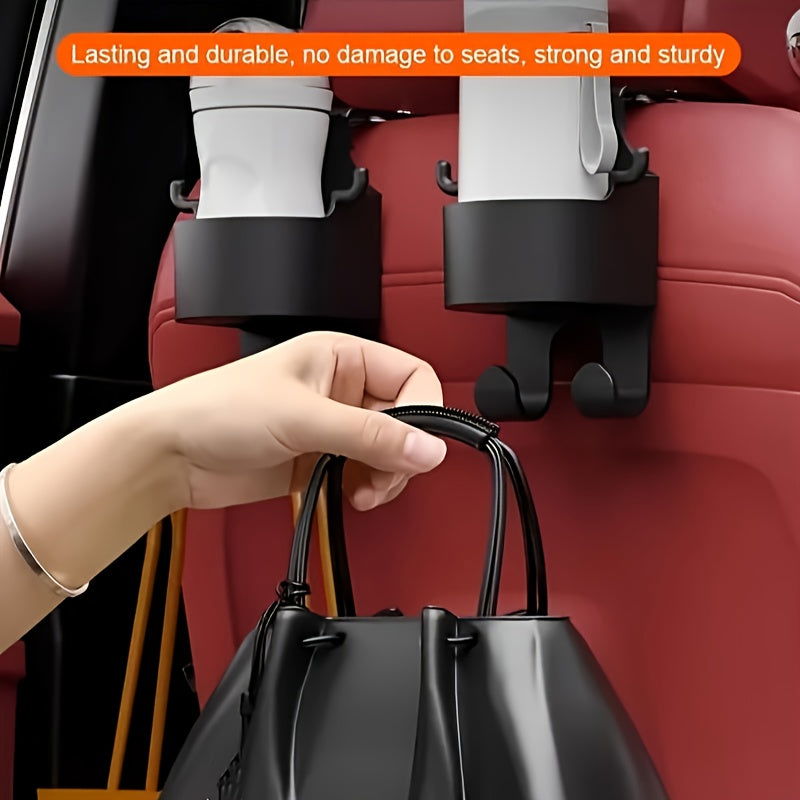 2 Pcs Multifunctional Car Seat Back Hooks, 2 In 1 Car Hook With Cup Holder, Car Interior Accessories - Hiccupzz