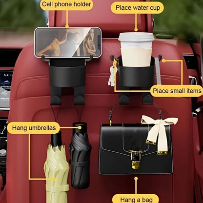2 Pcs Multifunctional Car Seat Back Hooks, 2 In 1 Car Hook With Cup Holder, Car Interior Accessories - Hiccupzz