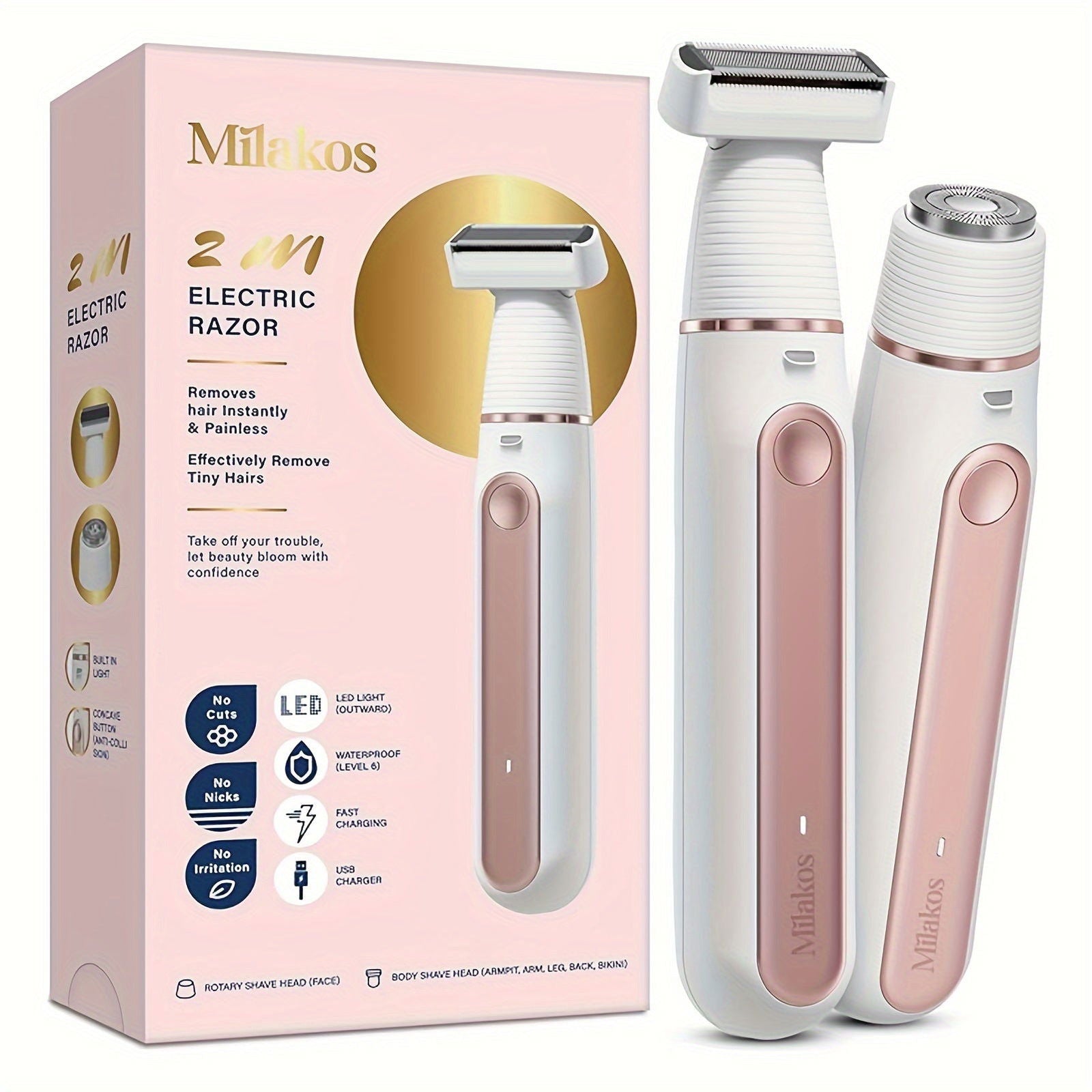 2 in 1 USB Rechargeable Electric Shaver Razors for Women, Painless Body Razors and Facial Hair Remover - Hiccupzz