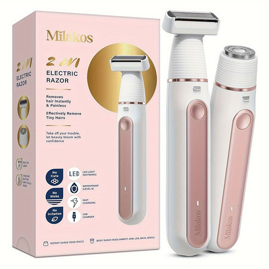 2 in 1 USB Rechargeable Electric Shaver Razors for Women, Painless Body Razors and Facial Hair Remover - Hiccupzz