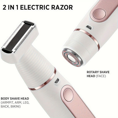 2 in 1 USB Rechargeable Electric Shaver Razors for Women, Painless Body Razors and Facial Hair Remover - Hiccupzz