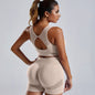 2 pcs Women's Yoga Activewear Set - Backless Crop Top and Butt Lifting Shorts for a Flattering Fit - Hiccupzz