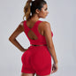 2 pcs Women's Yoga Activewear Set - Backless Crop Top and Butt Lifting Shorts for a Flattering Fit - Hiccupzz