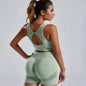 2 pcs Women's Yoga Activewear Set - Backless Crop Top and Butt Lifting Shorts for a Flattering Fit - Hiccupzz