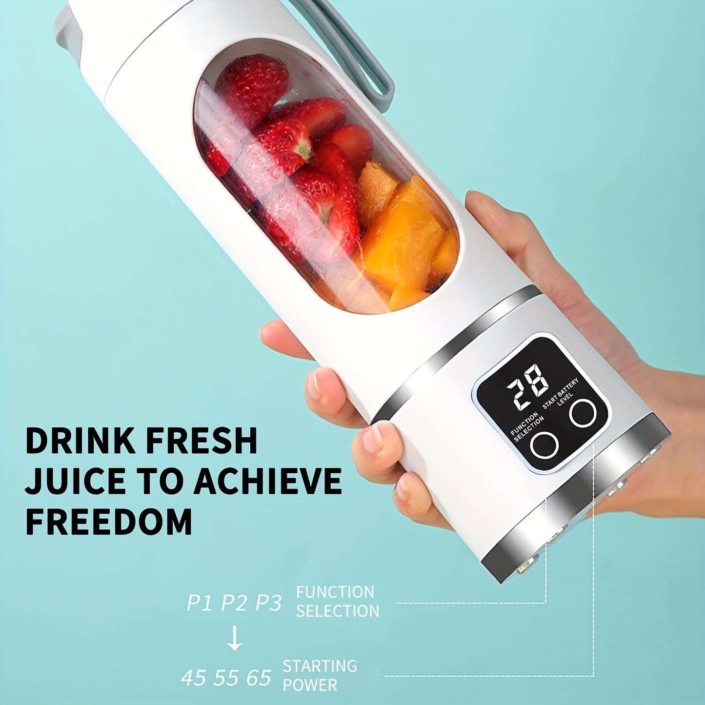 1 Pc Portable Fruit Juicer, 450mL/15.22 Ounces, 12-Blade, USB Rechargeable 1500 mAh Battery