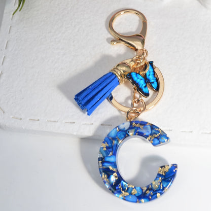 Blue Butterfly Alphabet Initial Keychain - Cute Resin Charm for Bags and Daily Use - Hiccupzz