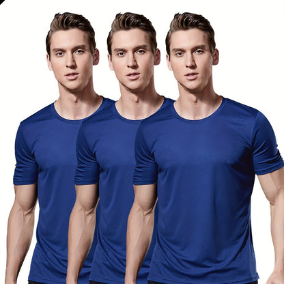 3-Pack Men's Quick-Dry Short Sleeve Shirts - Stretch Crew Neck Undershirts for Fitness Training - Hiccupzz