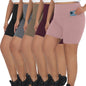 5 Pack Plus Size High Waisted Biker Shorts For Women With Pockets, Super Soft Tummy Control No See Through Workout Running Yoga Athletic Shorts - Hiccupzz