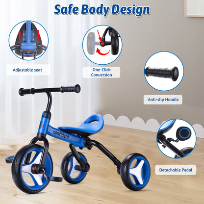 4-in-1 Kids Tricycle for 2-5 Years Old, Folding Toddler Balance Bike with Removable Pedals