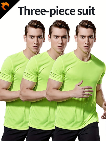 3-Pack Men's Quick-Dry Short Sleeve Shirts - Stretch Crew Neck Undershirts for Fitness Training - Hiccupzz
