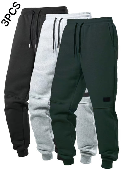 3-Pack Men's Solid Color Drawstring Joggers, Casual Sport Pants with Pockets - Hiccupzz