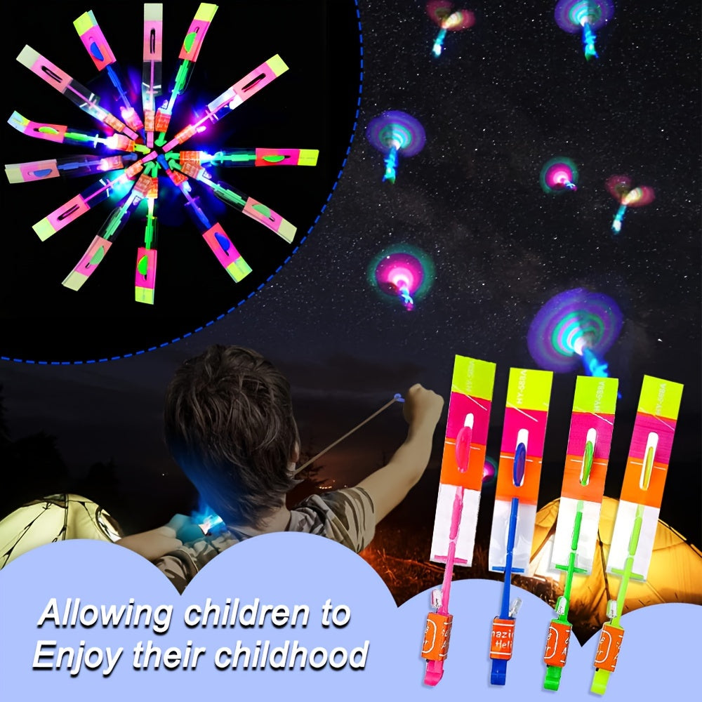 10 Pcs LED Glow Slingshot Toys - Flashing Rocket & Helicopter Designs, Perfect for Birthday Gifts, Carnival Prizes & Classroom Rewards