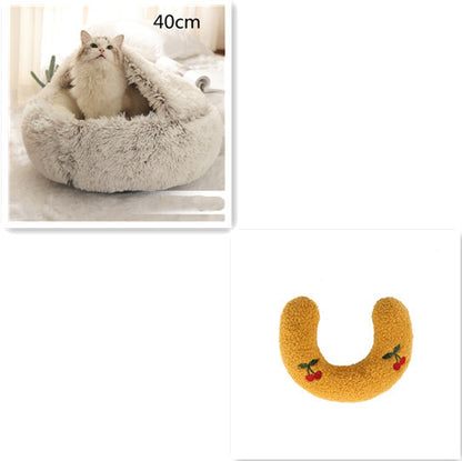 2 In 1 Dog And Cat Bed Pet Winter Bed Round Plush Warm Bed House Soft Long Plush Pets Bed Pet Products - Hiccupzz
