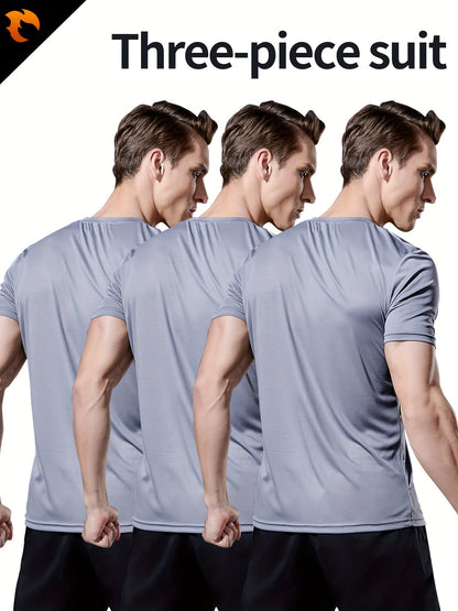 3-Pack Men's Quick-Dry Short Sleeve Shirts - Stretch Crew Neck Undershirts for Fitness Training - Hiccupzz
