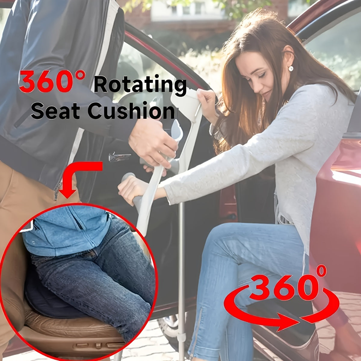 1 Pc ErgoComfort 360-Degree Rotating Seat Cushion - Portable Car Seat Pad with Synthetic Fiber Surface, Sponge Filling, Non-Slip