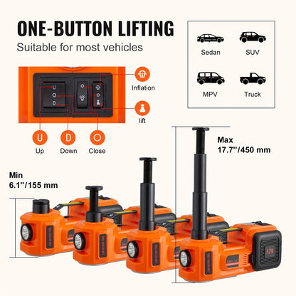 5-Ton Electric Hydraulic Car Jack with Impact Wrench, Built-in Inflator & LED Light for SUV, MPV, Sedan, Truck - Hiccupzz