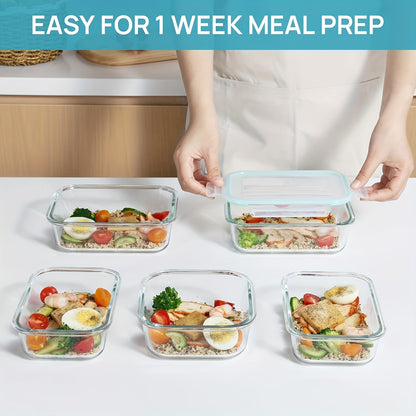 8-Pack Glass Food Storage Containers with Leak-Proof Lids, Microwave, Oven, Freezer & Dishwasher Safe, BPA-Free Bento Boxes for Meal Prep - Hiccupzz