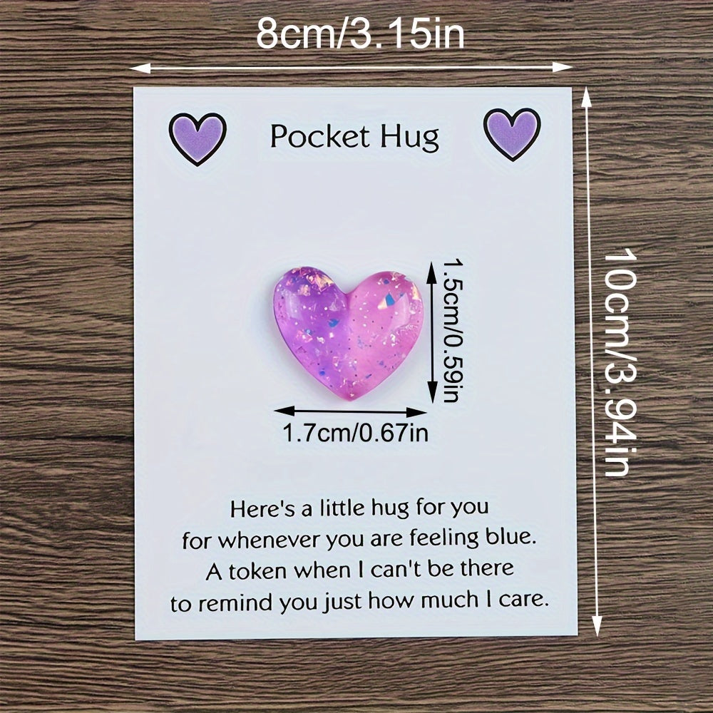 Heart-Shaped Resin Pocket Hug with Encouragement Card: Thoughtful Keepsake Gift for Family and Friends (Available in 1pc or 3pcs)