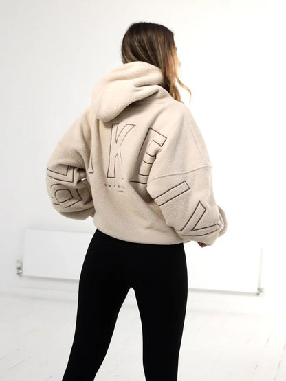 Women's Simple Loose Embroidered Lamb Fleece Coat - Hiccupzz