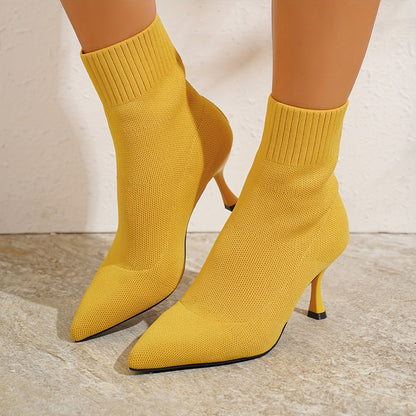 Women's Elegant Pointed Toe Ankle Boots - All-Season Slip-On Dress Boots with Stiletto Heel - Hiccupzz
