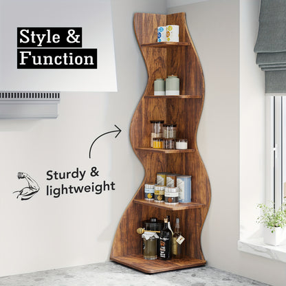 5-Tier Corner Shelf, Rustic Wall Bookshelf, Stylish Plant Stand for Living Room & Office