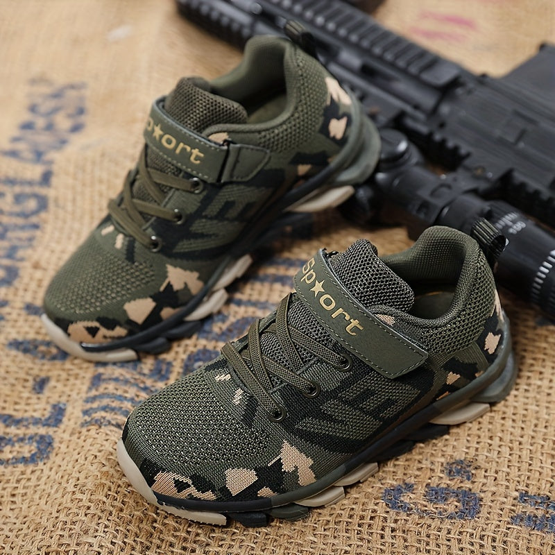 Boy's Trendy Camouflage Mesh Breathable Sneakers, Comfy Non-Slip Soft Sole Running Shoes