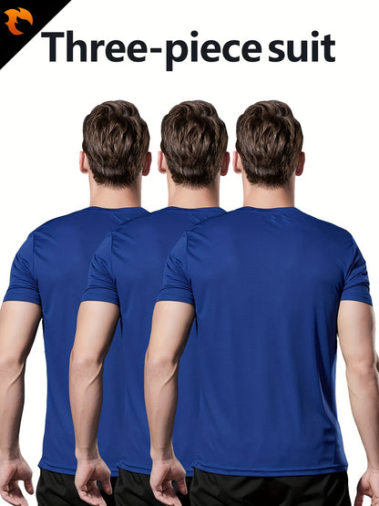 3-Pack Men's Quick-Dry Short Sleeve Shirts - Stretch Crew Neck Undershirts for Fitness Training - Hiccupzz