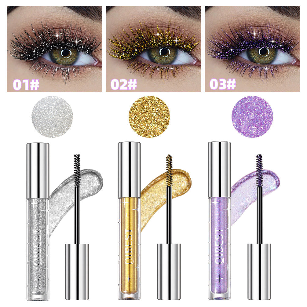 Violet Glitter Lash Mascara – Diamond Effect, Thickening, Waterproof, Fast Drying, and Sequin-Infused Eyelash Curling Extension Makeup in Black