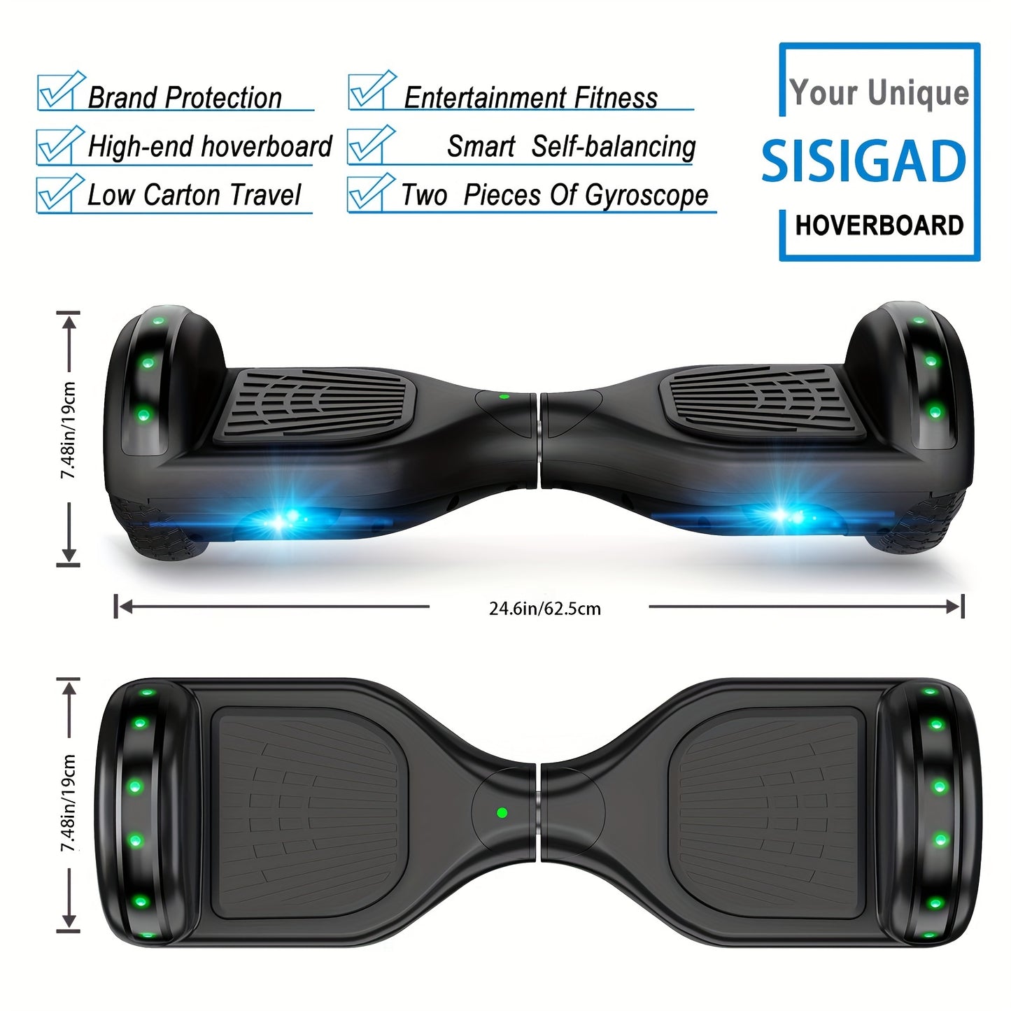 SISIGAD Wireless Hoverboard, 6.5" Listed Two Wheel Self Balancing Electric Scooter with LED Lights, Black - Hiccupzz