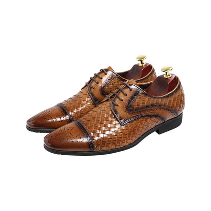 Men's New British Woven Pointed Business Leather Shoes - Hiccupzz