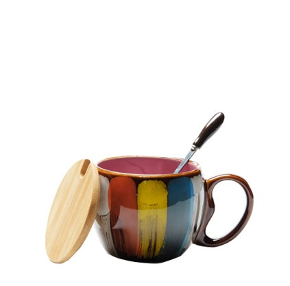 Creative ceramic cup with lid spoon for breakfast