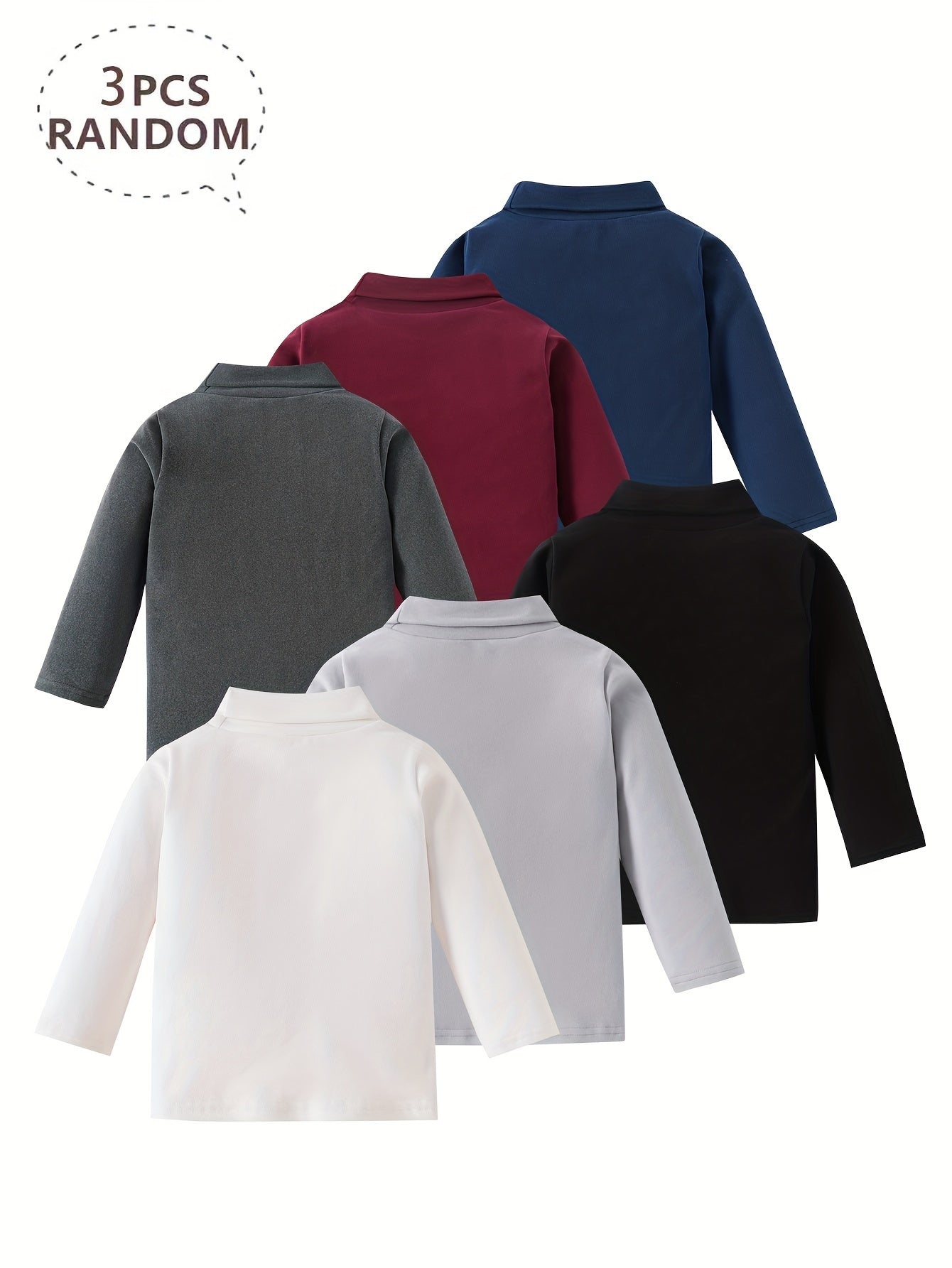 3pcs Boys' Fleece-Lined Turtleneck Sweaters - Soft, Warm Knit Pullovers for Fall/Winter