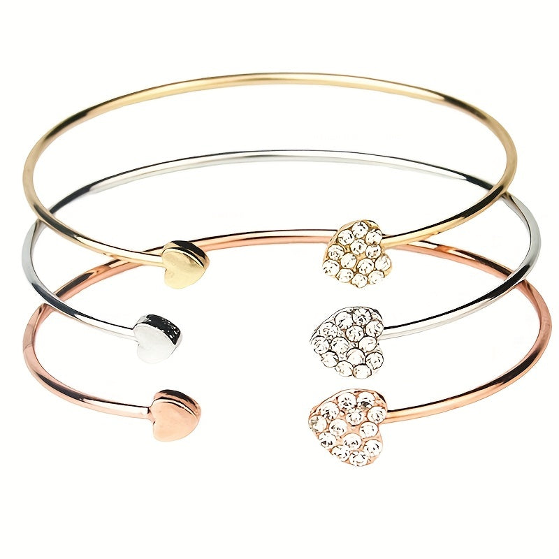 Pulsera de amor con taladro completo: corazón abierto bañado en oro, diseño de corazón de melocotón doble: ideal para cumpleaños, días festivos y regalos del Día de la Madre