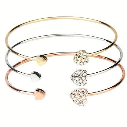 Full Drill Love Bracelet: Gold-Plated Opening Heart, Double Peach Heart Design - Ideal for Birthdays, Holidays, and Mother's Day Gifts - Hiccupzz