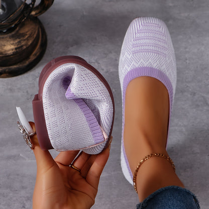 Women's Breathable Square Toe Slip-On Flats, Lightweight & Comfortable Casual Shoes - Hiccupzz