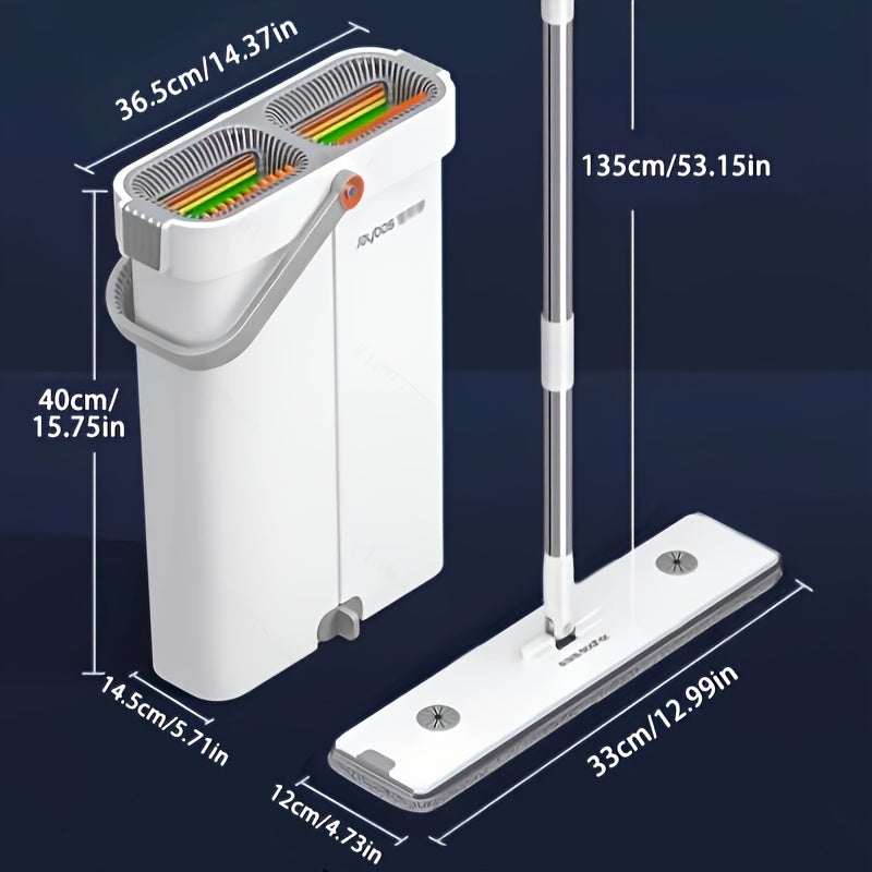 Flat Mop and Bucket Set with Self-Cleaning System - Stainless Steel & Durable ABS Construction