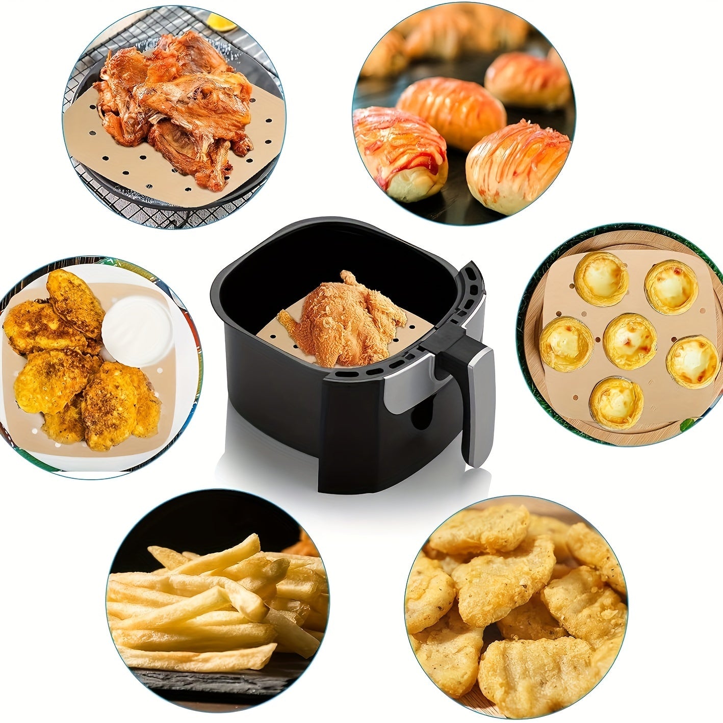 50/100pcs, Air Fryer Parchment Paper Value Pack - Square Liners, Steamer & Filter Paper Disposable & Perforated