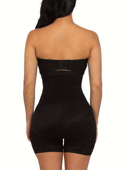 Women's Plus Simple Shapewear Shorts, Plus Size Contrast Lace Trim Front Closure Butt Lifting Thigh Slimmer Body Shaper - Hiccupzz