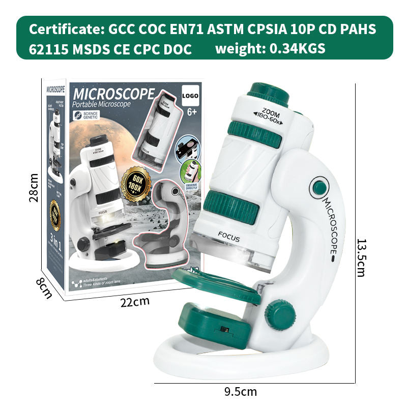 60-120x Pocket Microscope Toy Kit for Kids - Educational Mini Handheld Microscope with Light