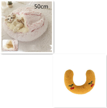 2 In 1 Dog And Cat Bed Pet Winter Bed Round Plush Warm Bed House Soft Long Plush Pets Bed Pet Products - Hiccupzz