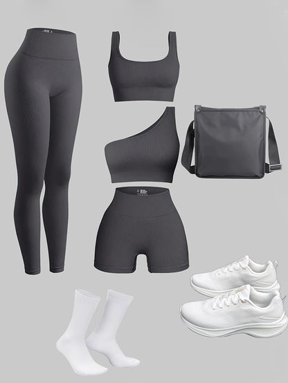 Women's 4-Piece Yoga Set, Sport Athletic Leggings, Sports Bra, Shorts, Fitness Gear For Gym And Outdoor Exercise (without Accesories) - Hiccupzz