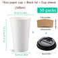 50-Pack Disposable Coffee Cups with Lids & Sleeves - 12/16 oz Eco-Friendly White Paper Cups, Black Lids for Hot Drinks, Tea, or Chocolate - Hiccupzz