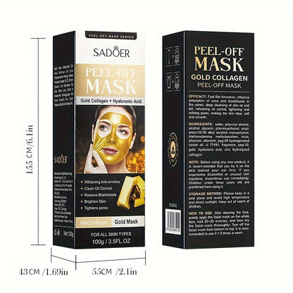 Gold Peel-Off Mask with Collagen & Hyaluronic Acid - Moisturizes, Tightens, Deep Cleans Pores - Hiccupzz