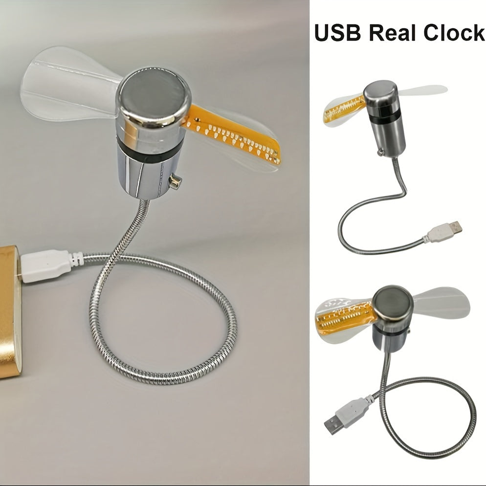 Winter New Christmas Portable USB LED Clock Fan - Energy Saving, Flexible Design, Time Display & Temperature Check