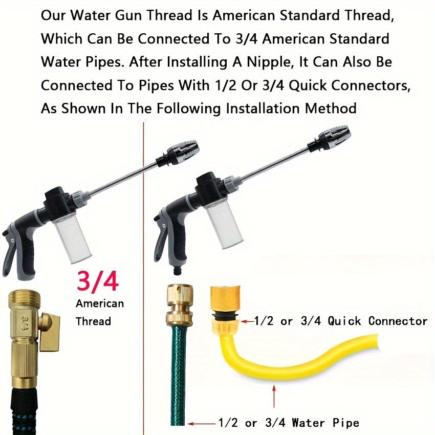 1-Pack High-Pressure Car Washing Water Gun, Multi-Purpose Garden Hose Nozzle, Adjustable Thickened Rod Sprayer with Copper Plated Tip