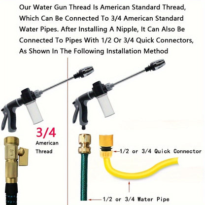 1-Pack High-Pressure Car Washing Water Gun, Multi-Purpose Garden Hose Nozzle, Adjustable Thickened Rod Sprayer with Copper Plated Tip