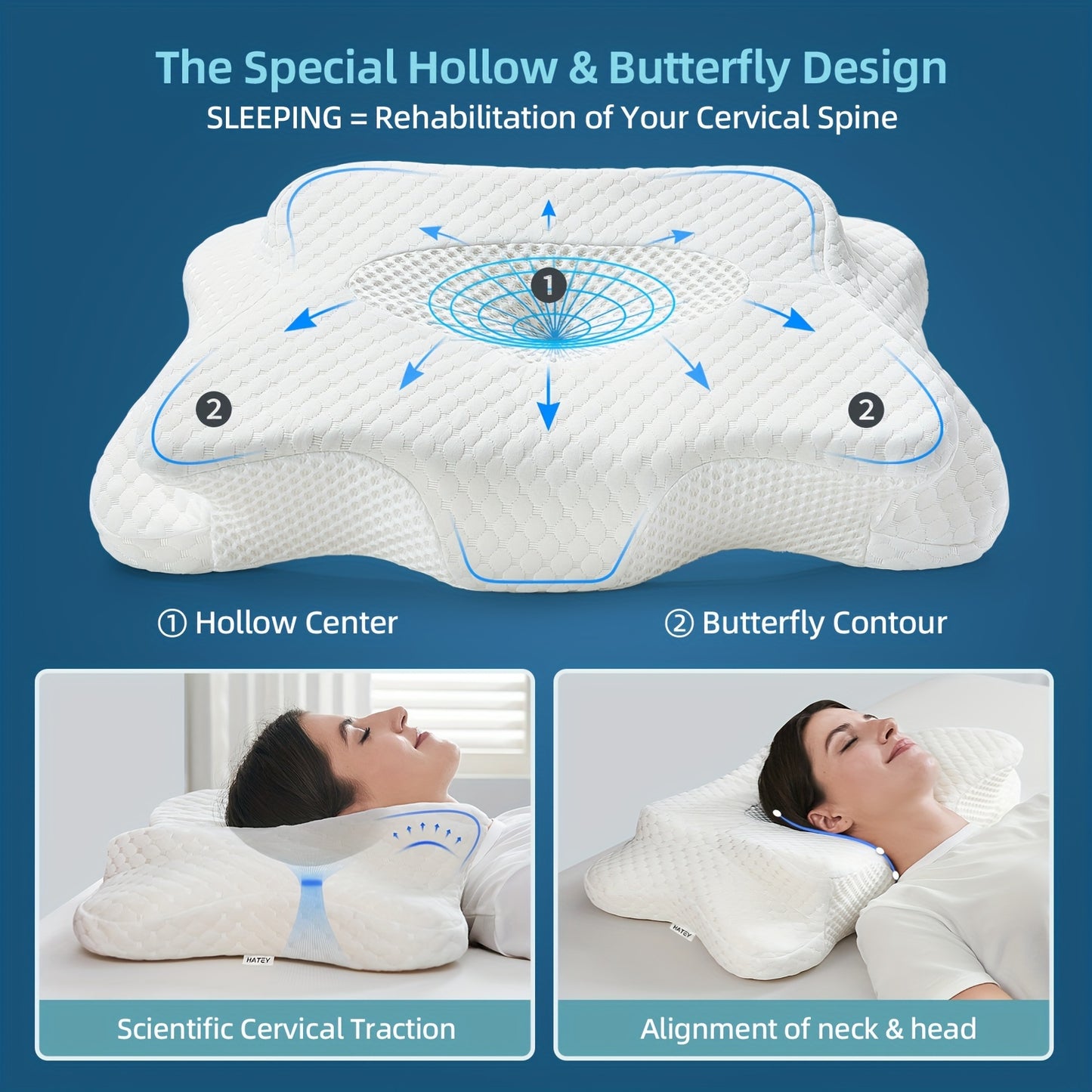 Cervical Neck Support Pillow, Ergonomic Memory Foam for Pain Relief – Hollow Design for Side, Back & Stomach Sleepers